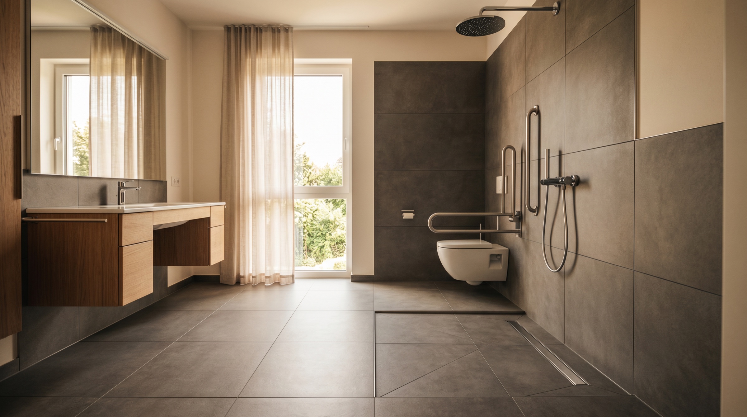 Barrierefreies Bad mit bodengleicher Dusche